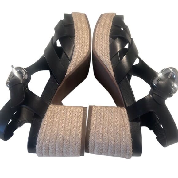 Aerosoles Chatham Black Leather Woven Block Heel Platform Sandals Size 8 - Picture 8 of 13